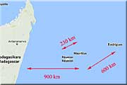 Vzdálenosti Madagaskaru a dalších ostrovů